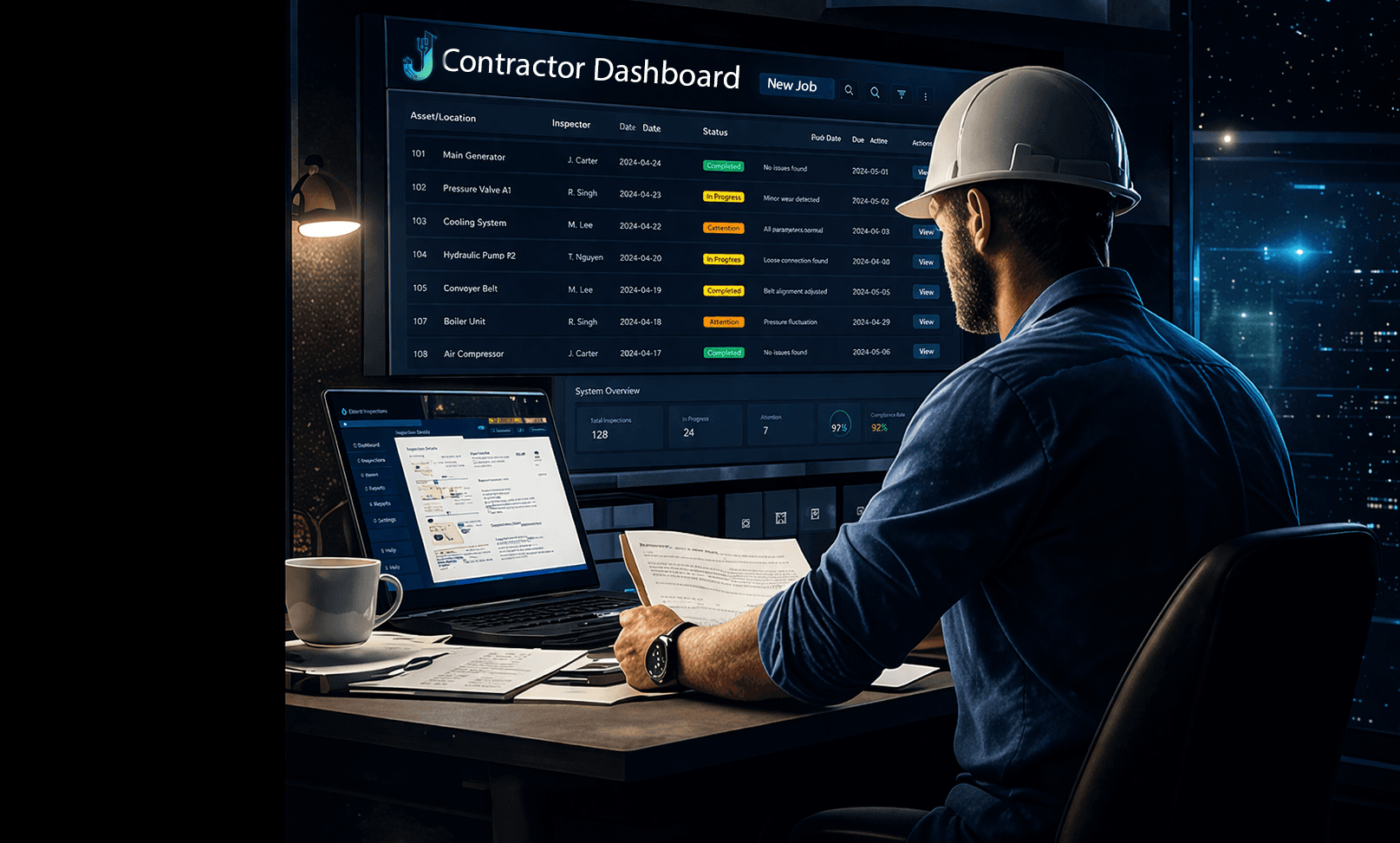 Construction professionals reviewing plans on site